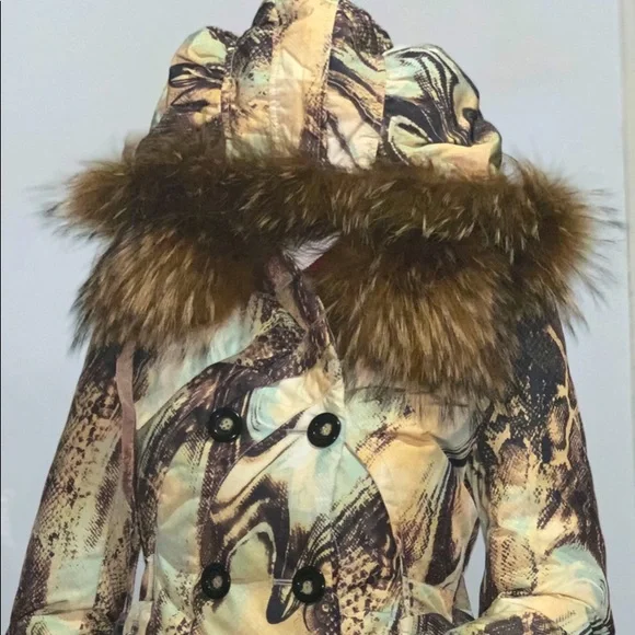 Moon River, Abstract Print Down Filled Puffer Coat, Sz 40 (US 4/6), EUC - Picture 1 of 15